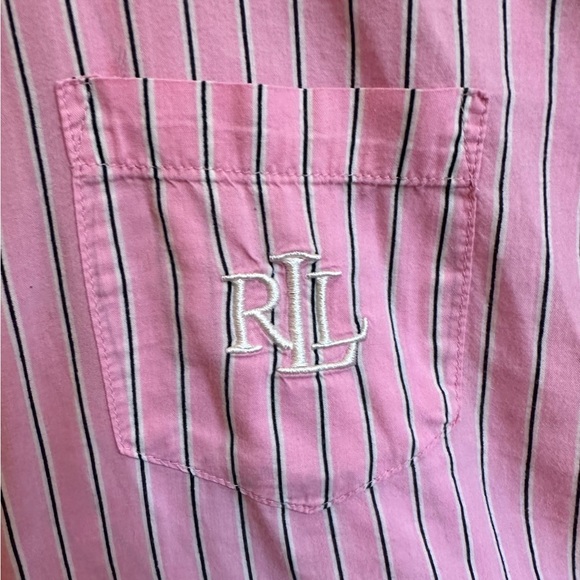 SOLD Lauren Ralph Lauren Size Large Pink Stripe Pajama 2Piece Capri Set Monogram - Picture 10 of 13
